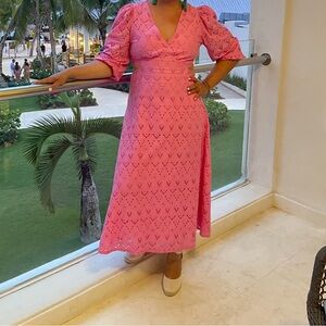 Chelsea28 Eyelet Embroidered Cutout Bracelet SleeveMidi Dress